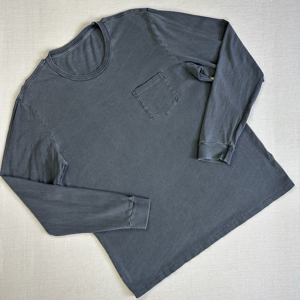 Outerknown Groovy Long Sleeve T Shirt Pocket Tee Organic Cotton Men L Gray Fade